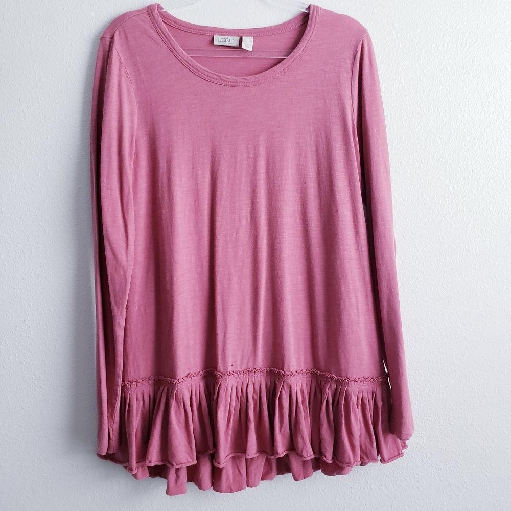 Logo By Lori Goldstein Long Sleeve Ruffle Blouse